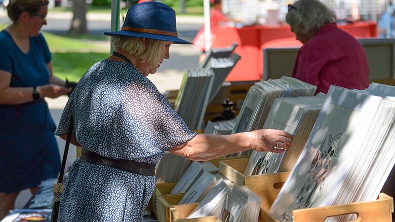 Woman looking at artwork